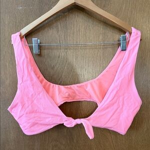 No Boundaries Coral Ribbed Bikini Crop Top with Knot Detail